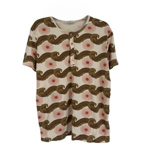 Kate Quinn Girls Short Sleeve Oversized Boxy Henley Top Size XXL (20) Waves Sun